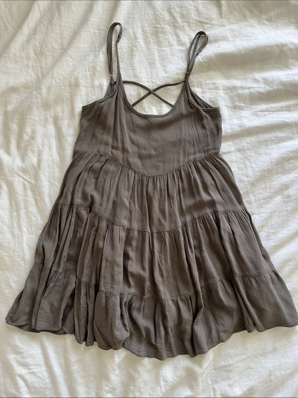 Open Back Taupe Tiered Spaghetti Strap Mini Dress